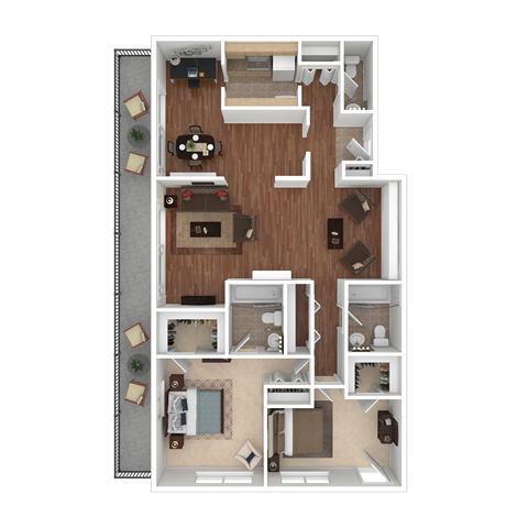 Floor plan for 2 beds, 2 baths, 1600 sqft